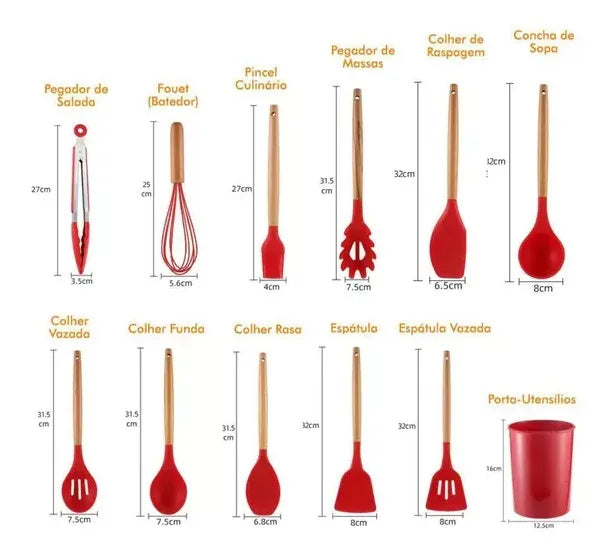 Kit Jogo 12 Peças Utensílios de Cozinha Silicone, tudo que sua cozinha precisa!