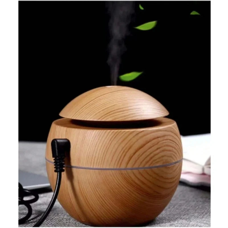 Umidificador de Ar em Madeira com Aromaterapia, Difusor Ultrassônico e Purificador USB"