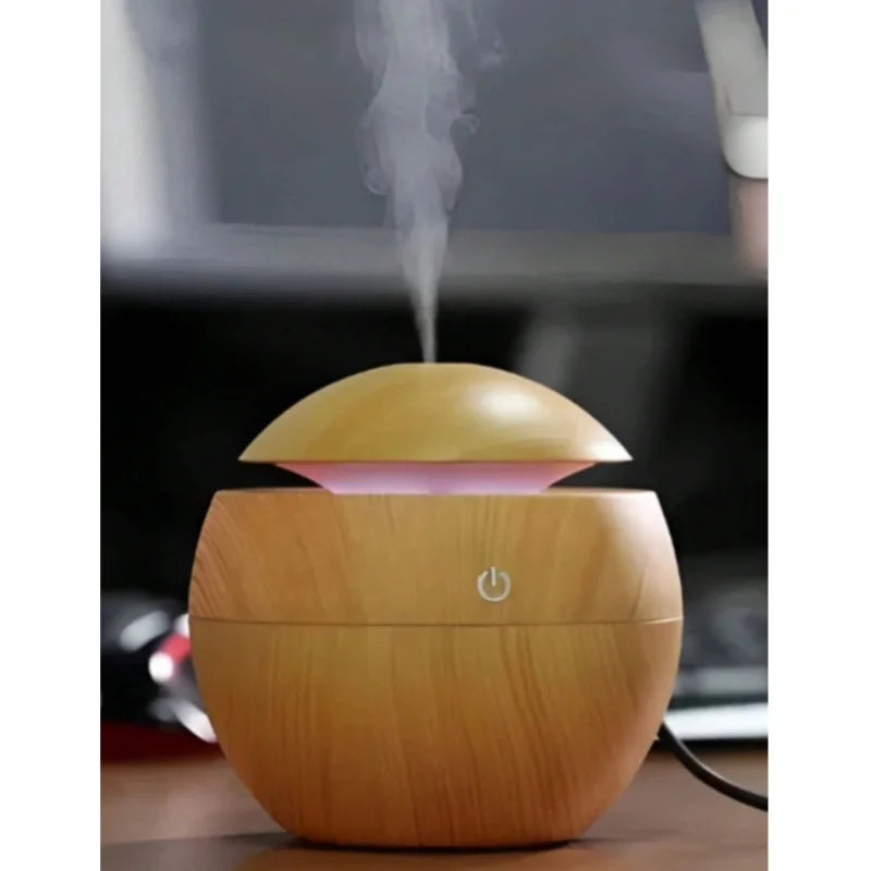 Umidificador de Ar em Madeira com Aromaterapia, Difusor Ultrassônico e Purificador USB"