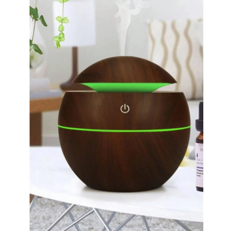 Umidificador de Ar em Madeira com Aromaterapia, Difusor Ultrassônico e Purificador USB"